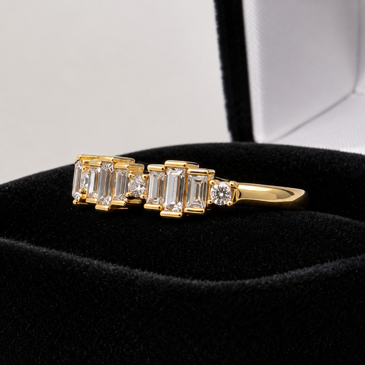 .68 CTW Lab Grown Diamond Architectural Ring in 14K Yellow Gold | Modern Geometric Diamond Band