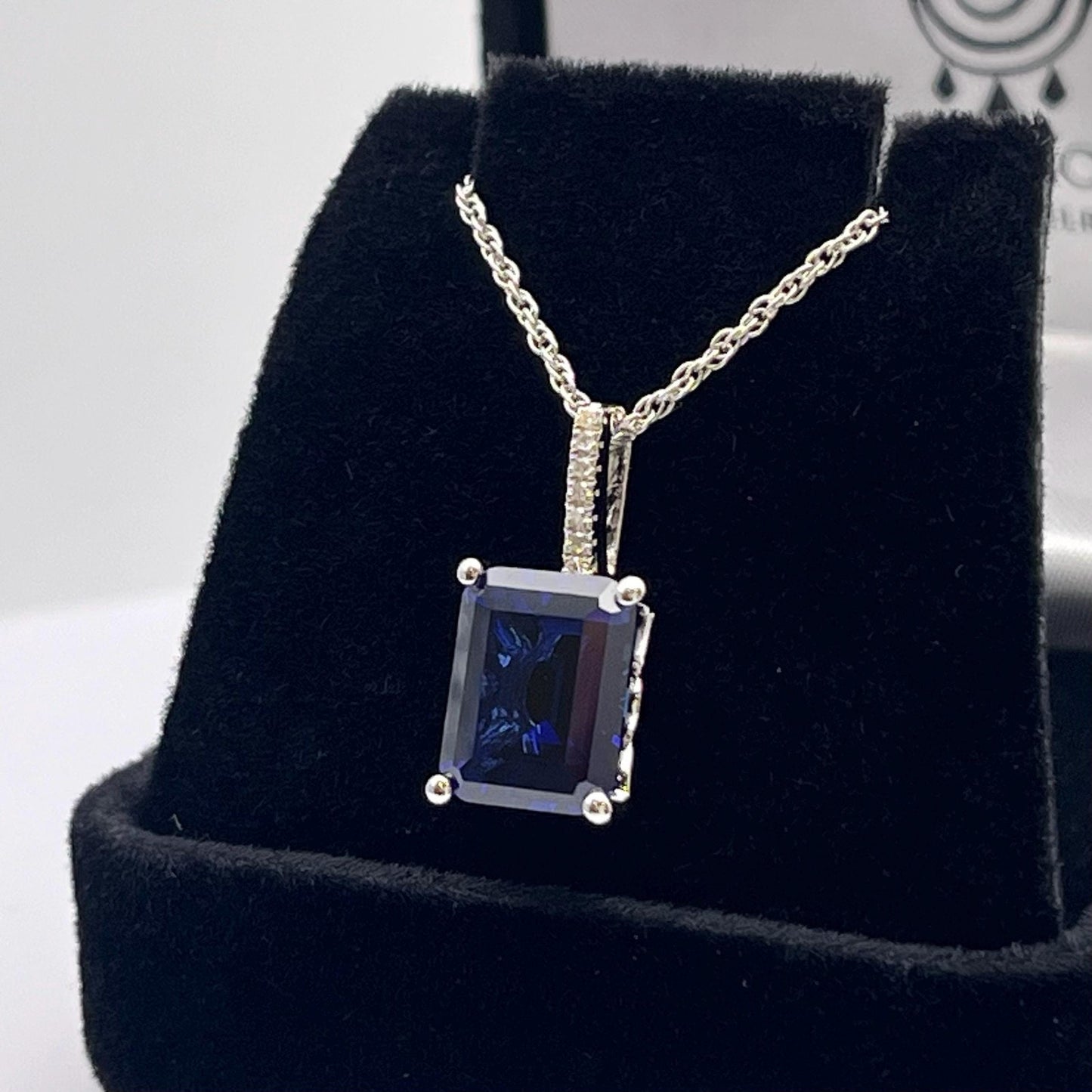 Gorgeous 4ct Emerald Cut Sapphire Pendant Necklace Sapphire & Diamond Necklace jewelry Gift Bridal Gift September Birthstone