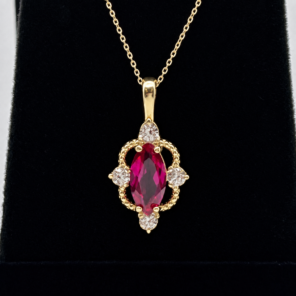 2.4ctw Marquise Ruby and Diamond Four Point Art Deco Pendant