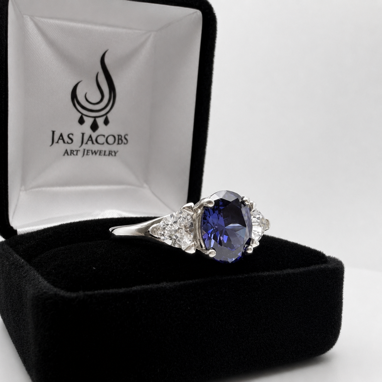 4ctw Oval Cut Tanzanite & White Sapphire Art Deco Ring