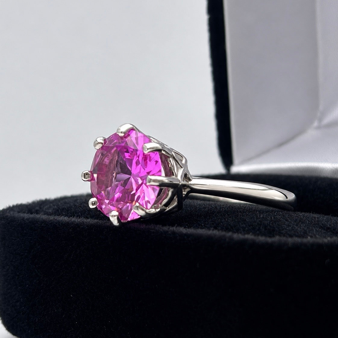 10mm Round Pink Sapphire Art Deco Crown Ring