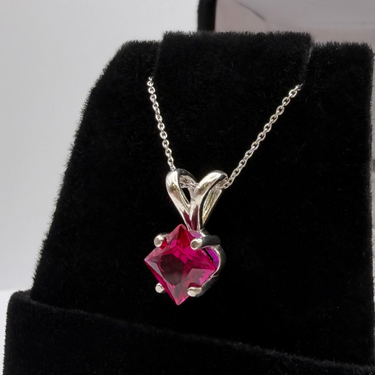 1.2 Ct Princess Cut Ruby Solitaire Pendant Necklace