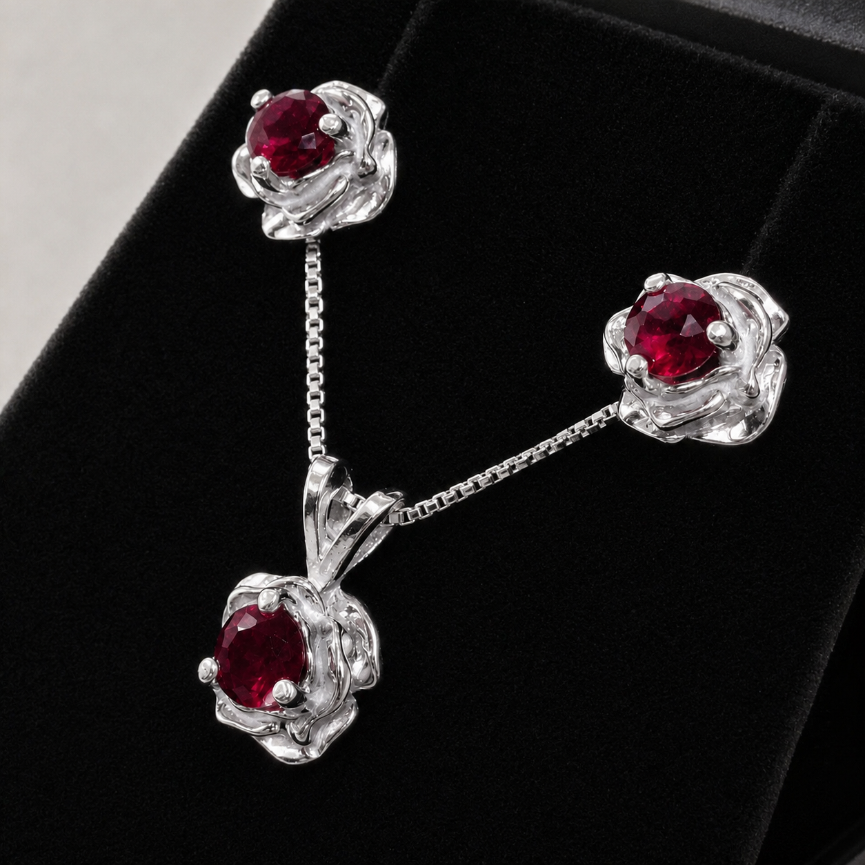 Ruby Rose Jewelry Set | Sculptural Sterling Silver Pendant Necklace & Earrings