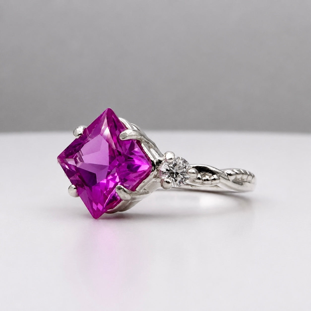 Princess Cut Pink Sapphire & Diamond Ring | Vintage-Inspired Ring | Made and Sized to Order in Sterling Silver & 10K or 14K Gold