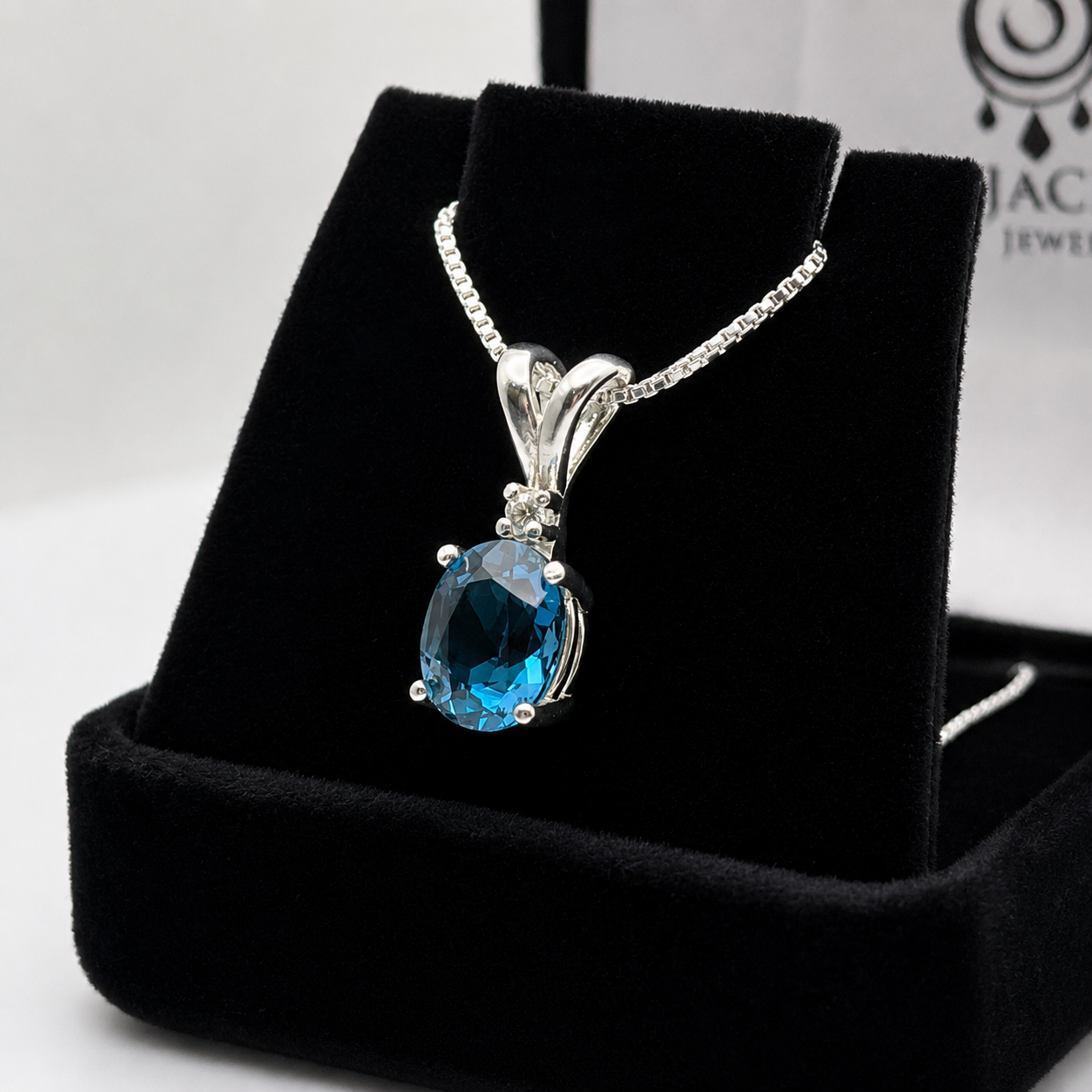 2.5ctw Oval Cut London Blue Topaz Pendant Necklace | White Sapphire Accent