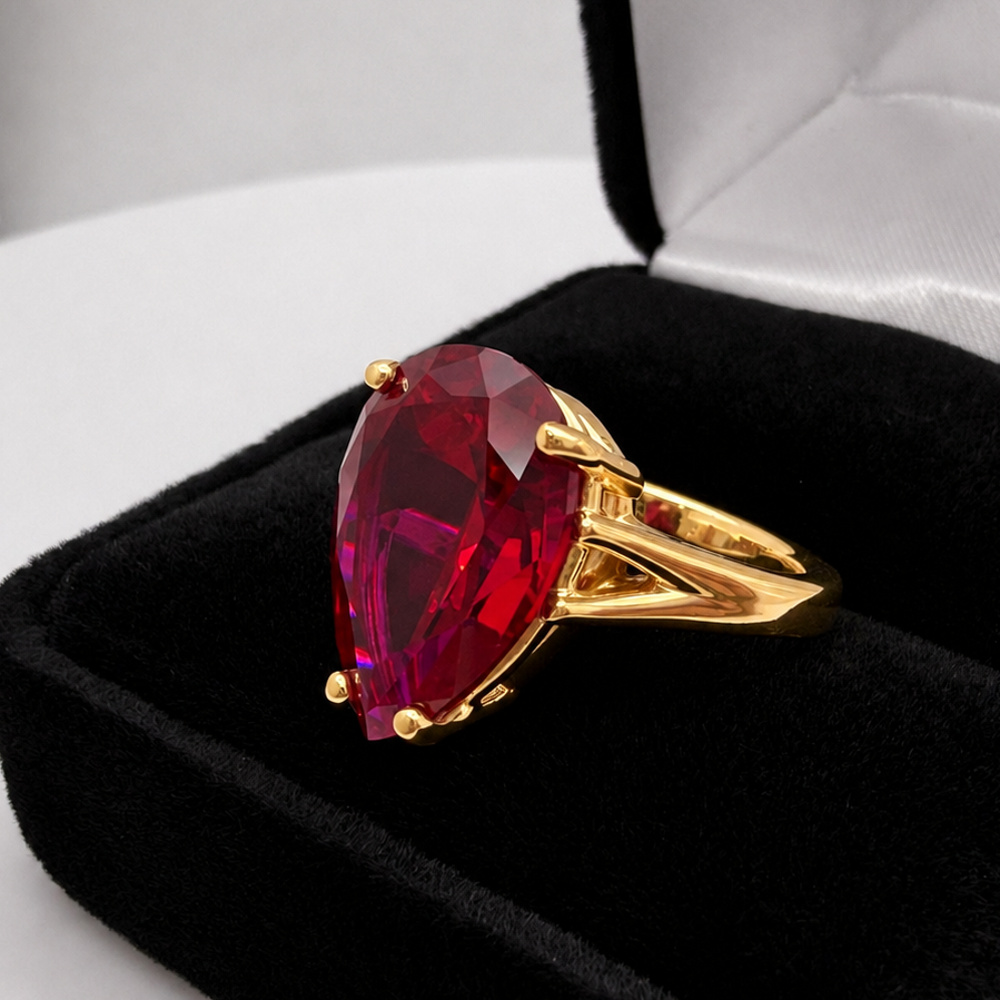 7.5ct Pear Cut Ruby Cathedral Solitaire Ring