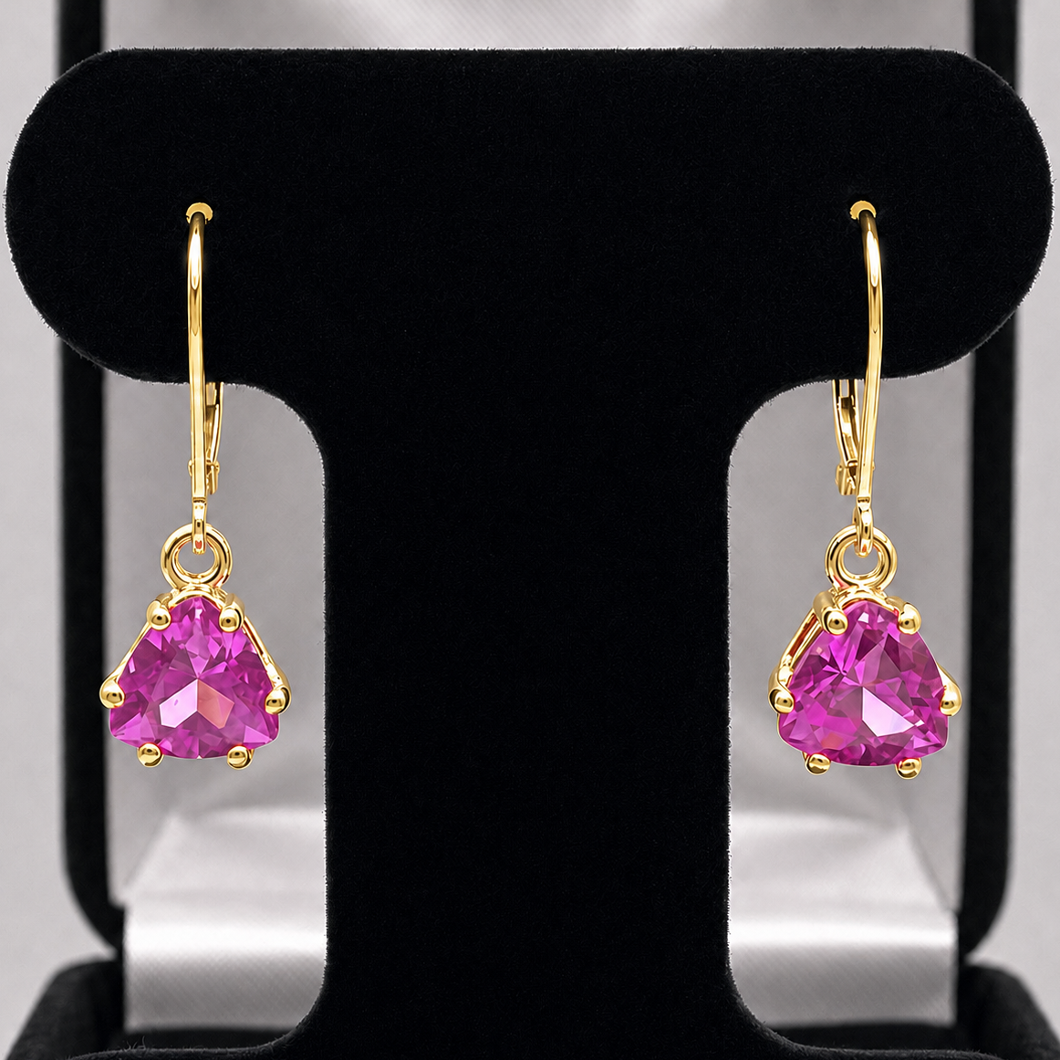4.5 CTW Trillion Cut Pink Sapphire Drop Earrings