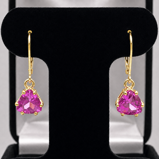4.5 CTW Trillion Cut Pink Sapphire Drop Earrings