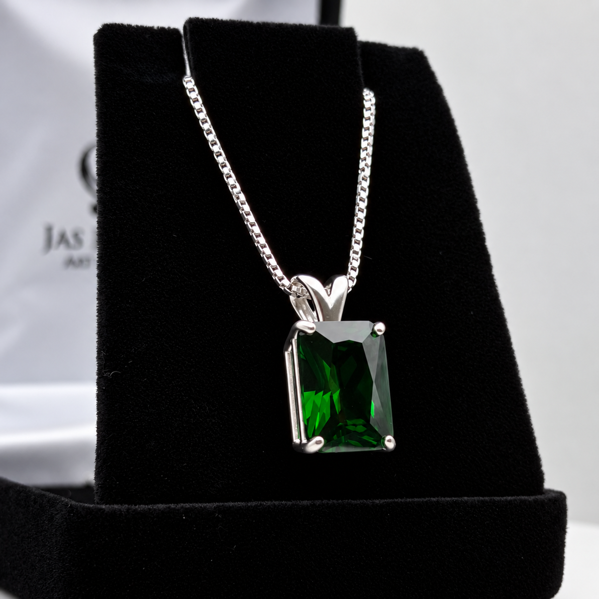 7ct Emerald Cut Simulated Emerald Pendant Necklace