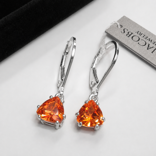 2 CTW Padparadscha Sapphire Trillion Drop Earrings