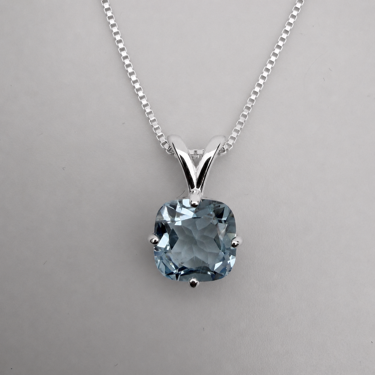 2.5ct Checkerboard Cushion Sky Blue Topaz pendant necklace in Sterling Silver 