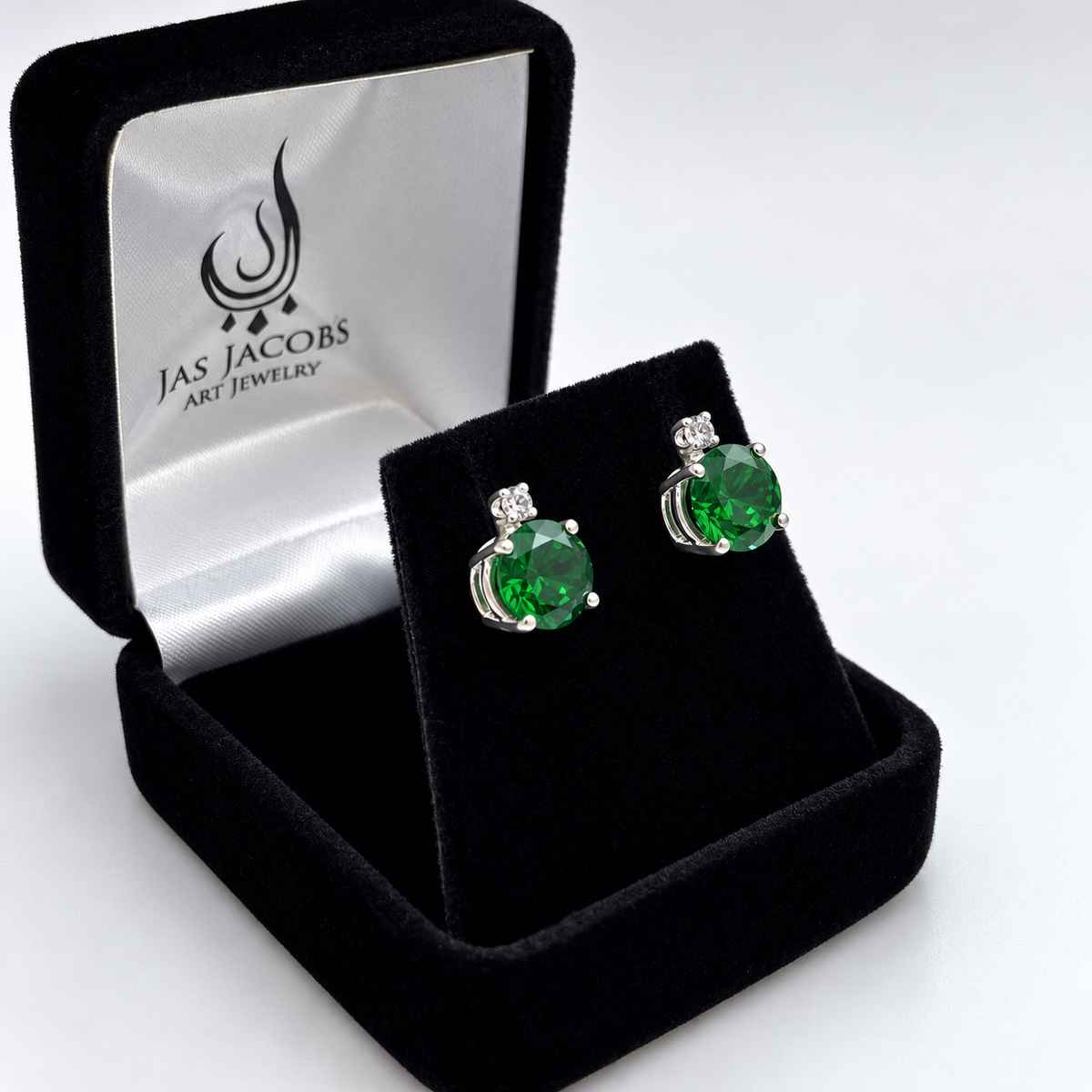 3.3ctw Round Emerald & White Sapphire Stud Earrings