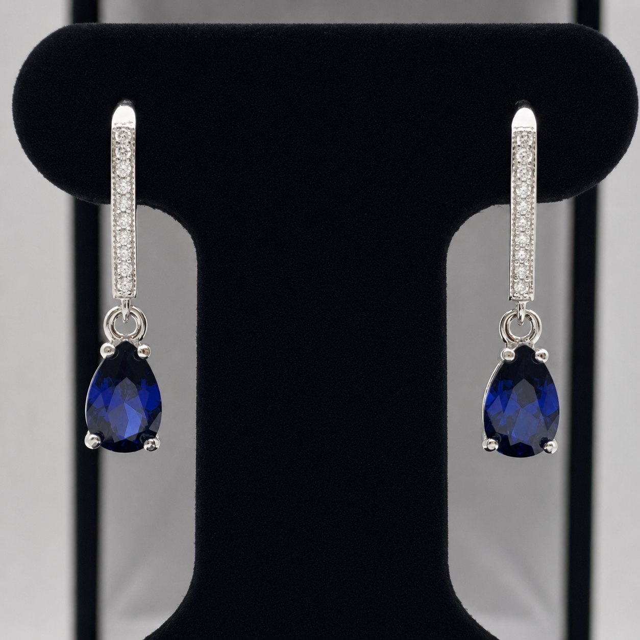 3ctw Pear Cut Blue Sapphire Drop Earrings