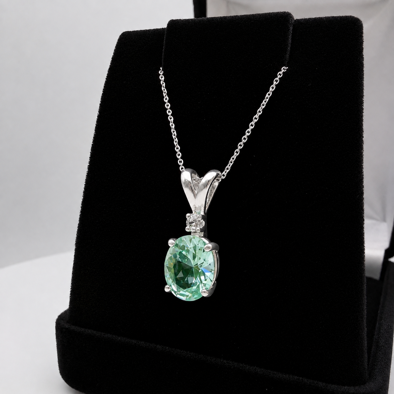 3ct Oval Mint Green Spinel & White Sapphire Pendant Necklace