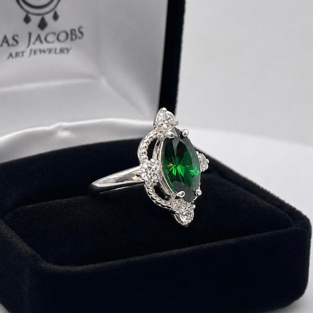 2.2ctw Marquise Cut Simulated Emerald & White Sapphire Ring