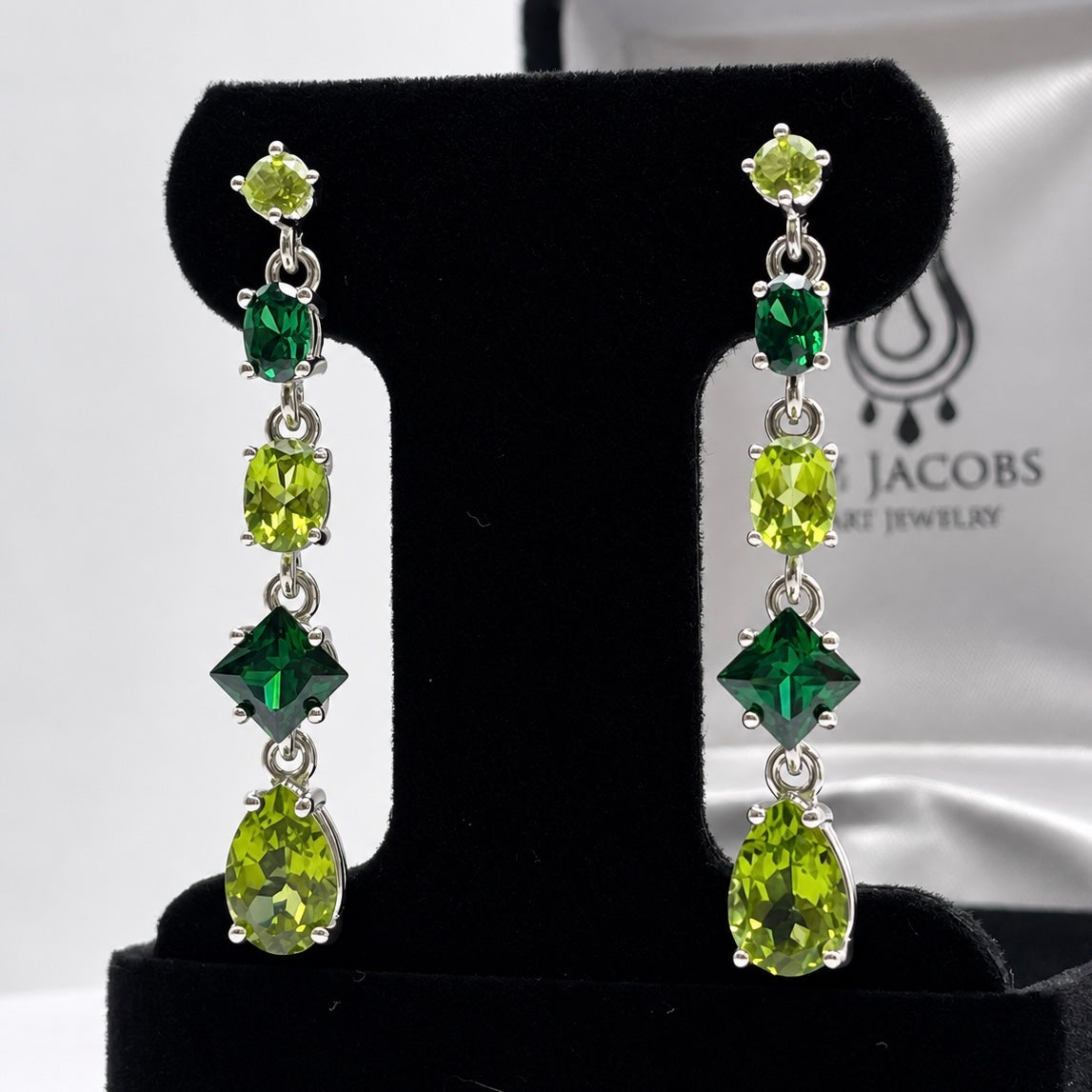 9.26ctw Multi Cut Emerald & Peridot Drop Earrings