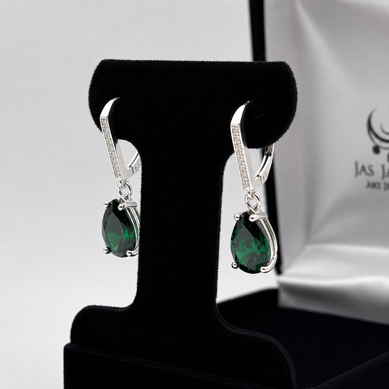7ctw Pear Cut Emerald Earrings | Pave Leverback Drop Earrings | Emerald Dangle Earrings | Bridal Jewelry