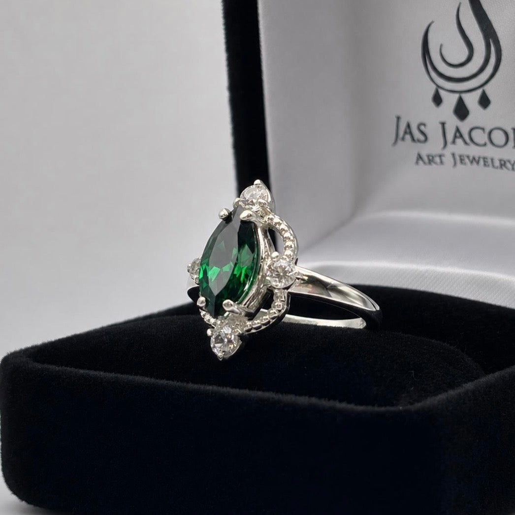 2.2ctw Marquise Cut Simulated Emerald & White Sapphire Ring