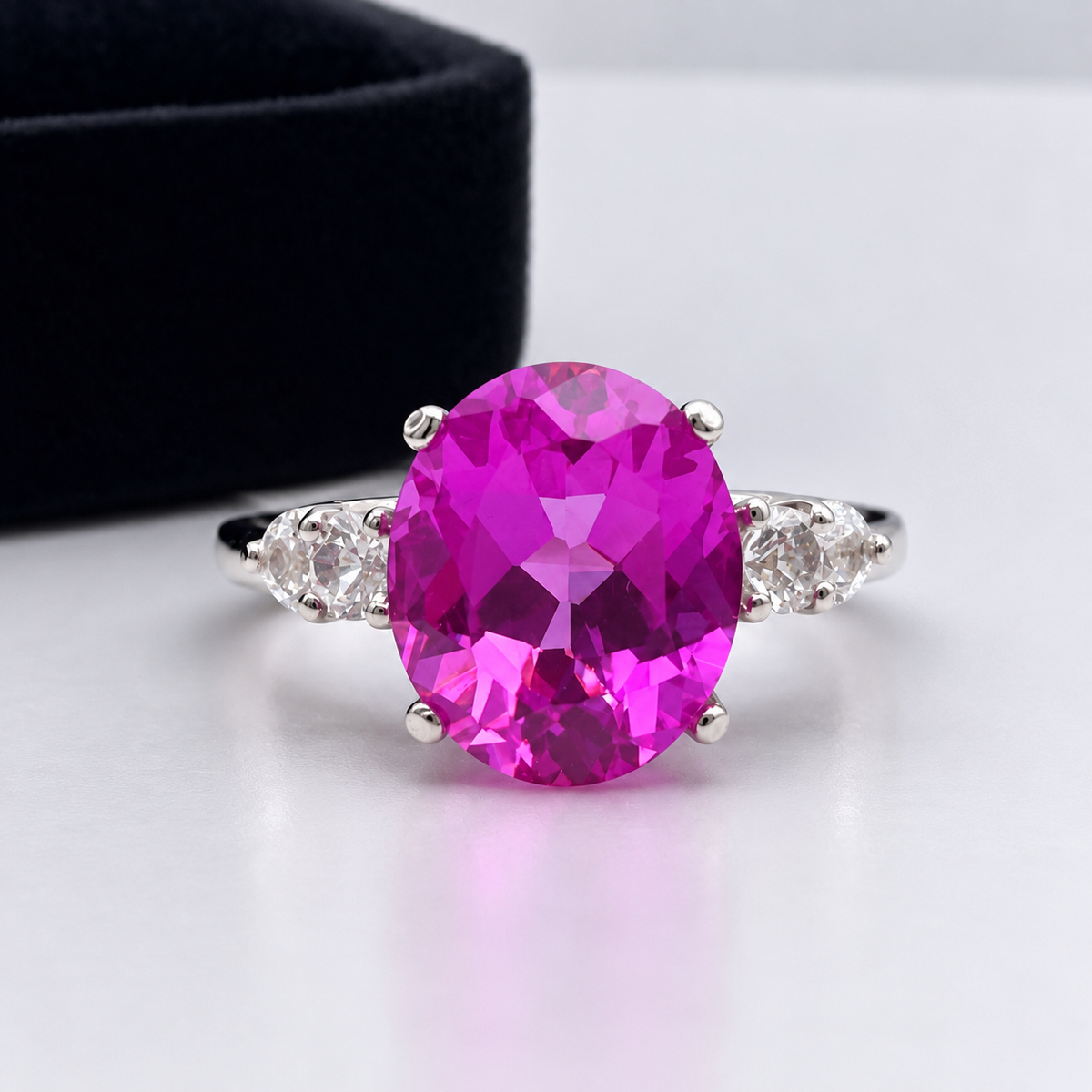 5.6ctw Oval Pink Sapphire & White Sapphire Statement Ring