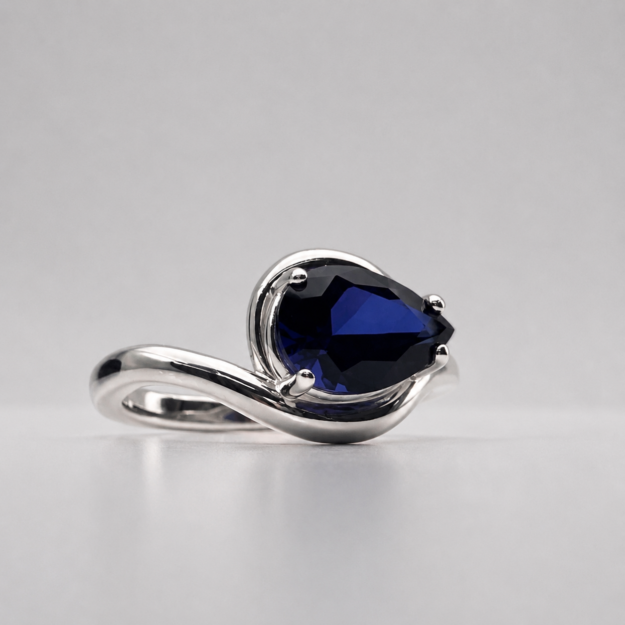 2.5 CT Pear Cut Side Set Sapphire Ring | Solitaire Sapphire Ring | Sterling Silver & 10K or 14K Gold