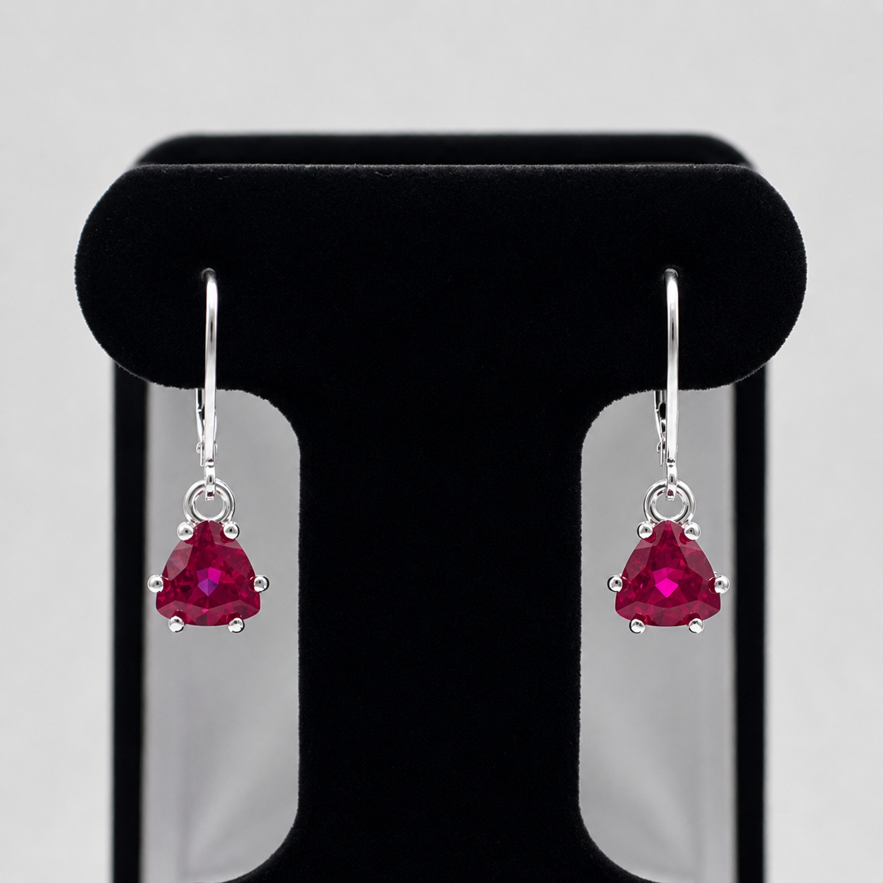 3.3ctw Trillion Cut Ruby Dangle Earrings