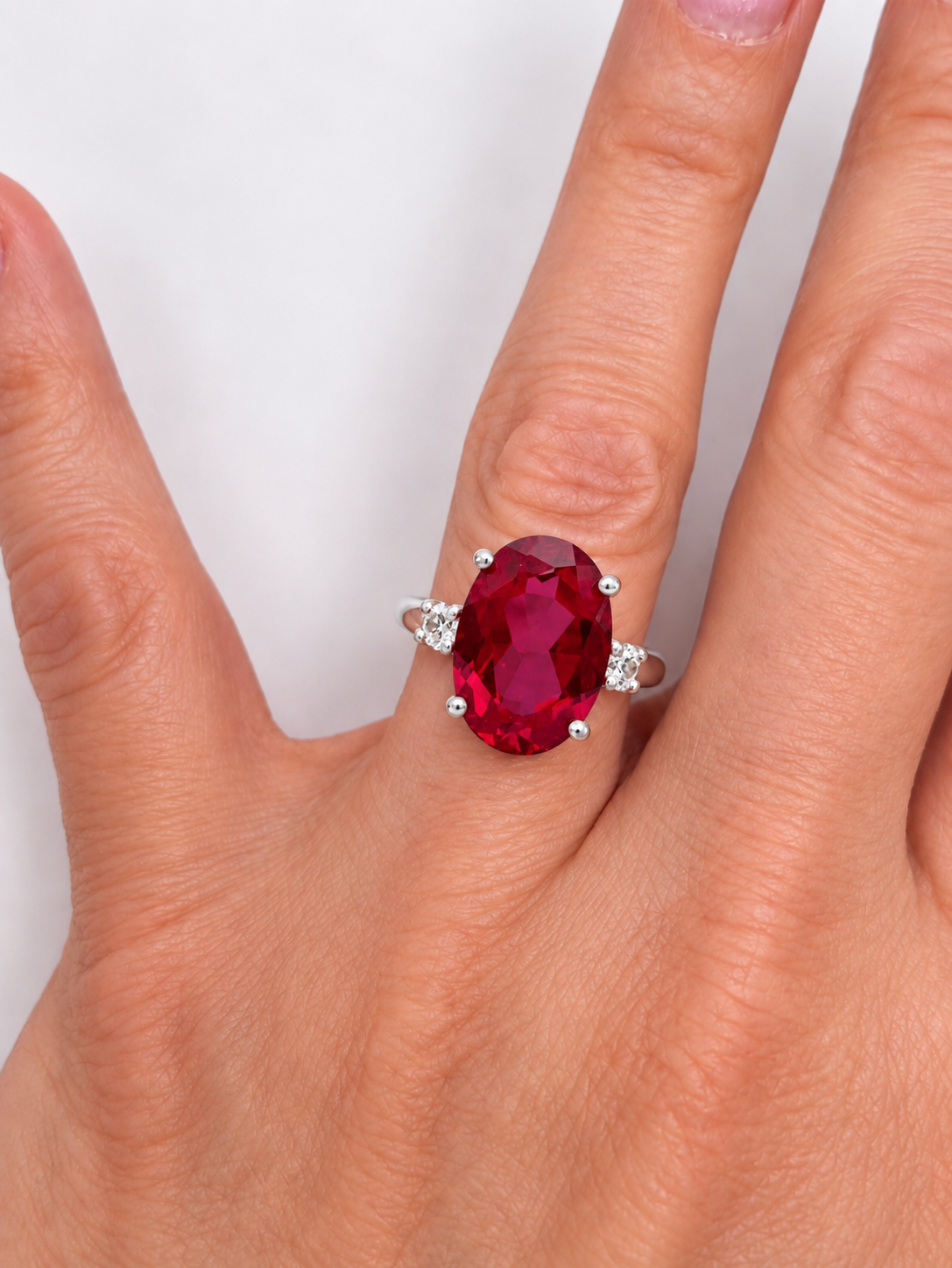 7.3ctw Oval Ruby & White Sapphire Statement Ring