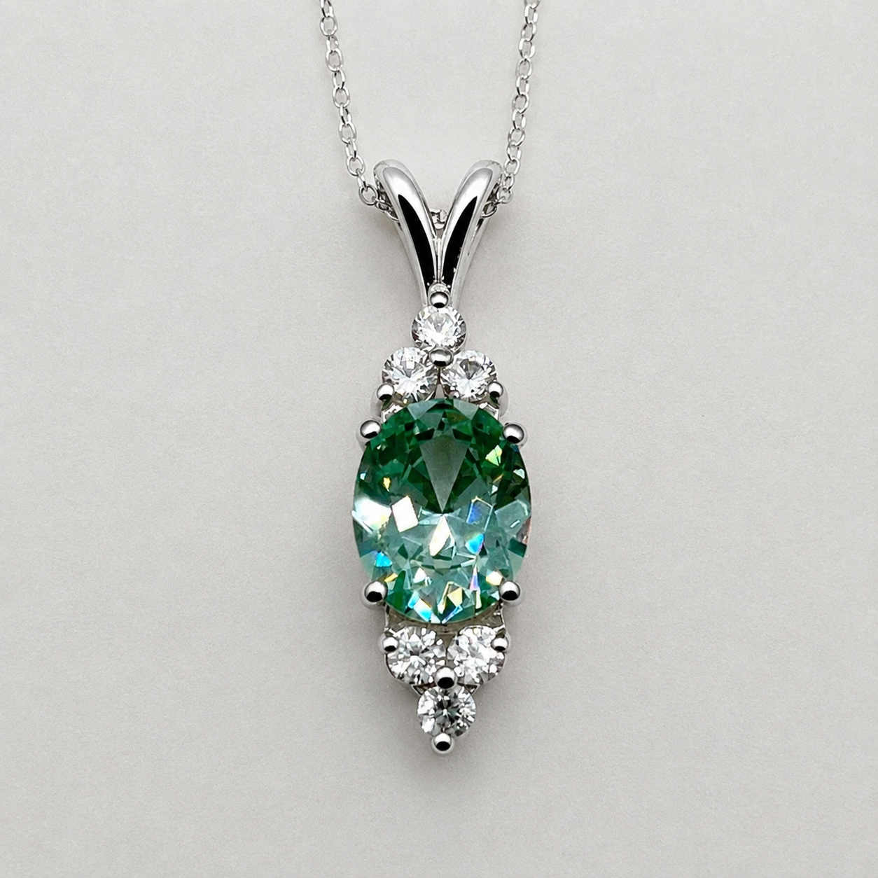 4ctw Mint Green Spinel and White Sapphire Necklace, Vintage Inspired