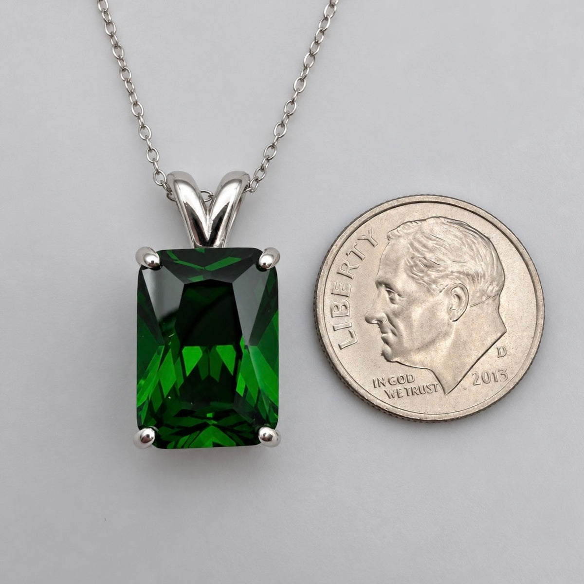 7ct Emerald Cut Simulated Emerald Pendant Necklace