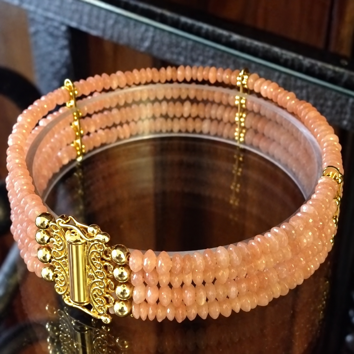 GENUINE Peach Moonstone Bracelet 4 Strand Bracelet 18kt Gold Vermeil or Sterling Silver Trending Jewelry and Gemstones Gifts