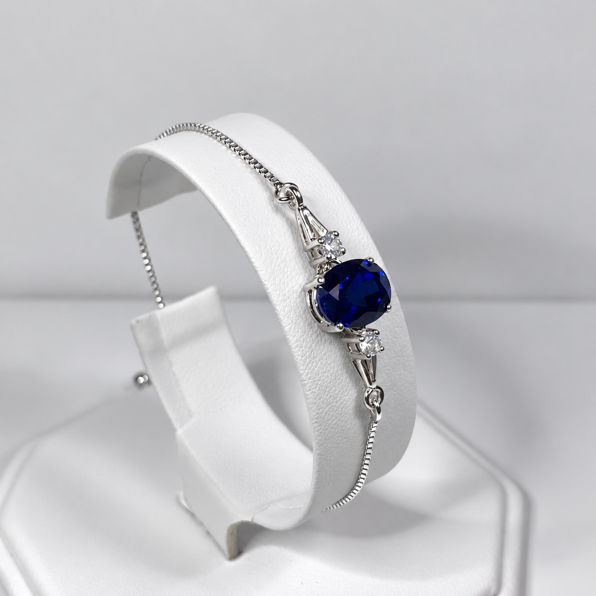 3.5ct Oval Blue Sapphire & White Sapphire Bolo Bracelet