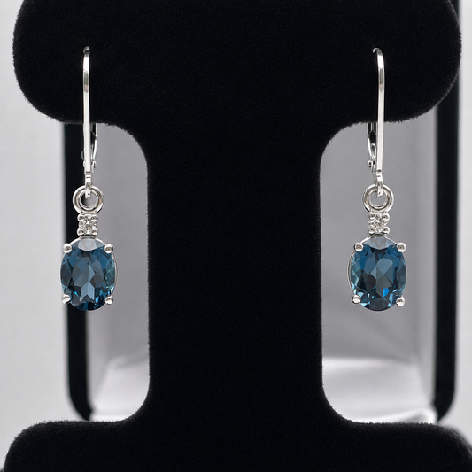 3.2ctw Oval Cut London Blue Topaz & White Sapphire Drop Earrings