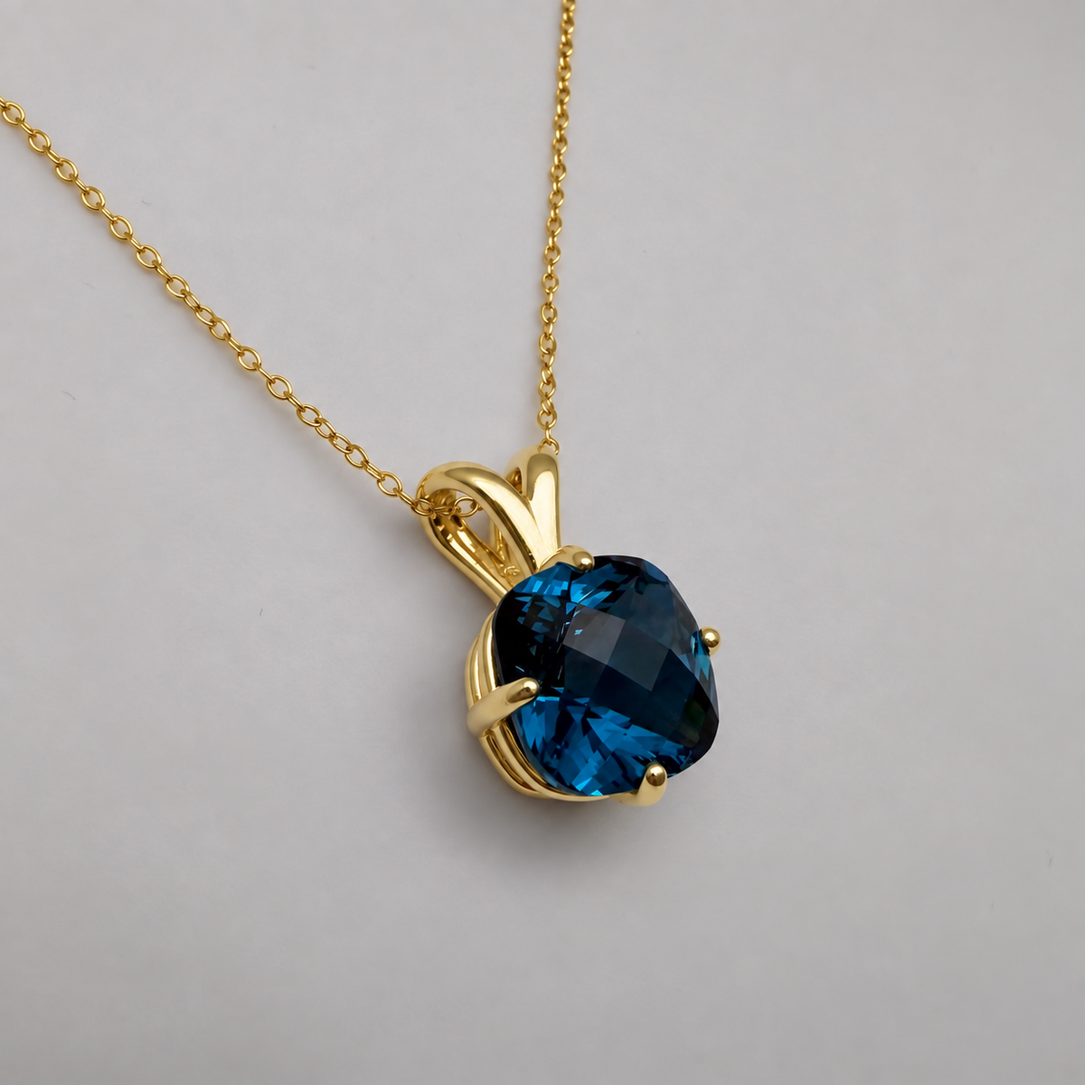 4ct London Blue Spinel Cushion Cut Pendant Necklace