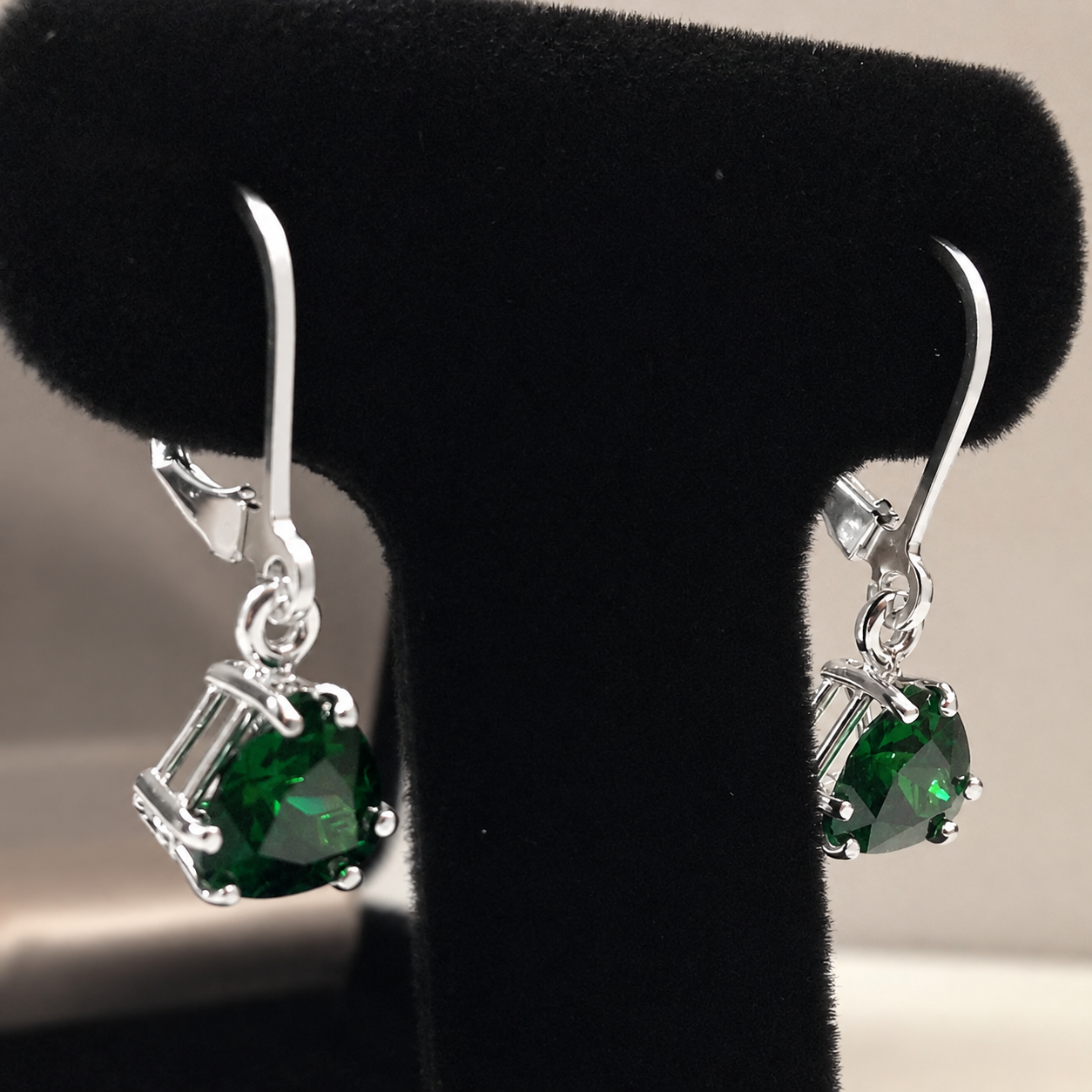 3 CTW Trillion Cut Emerald Earrings