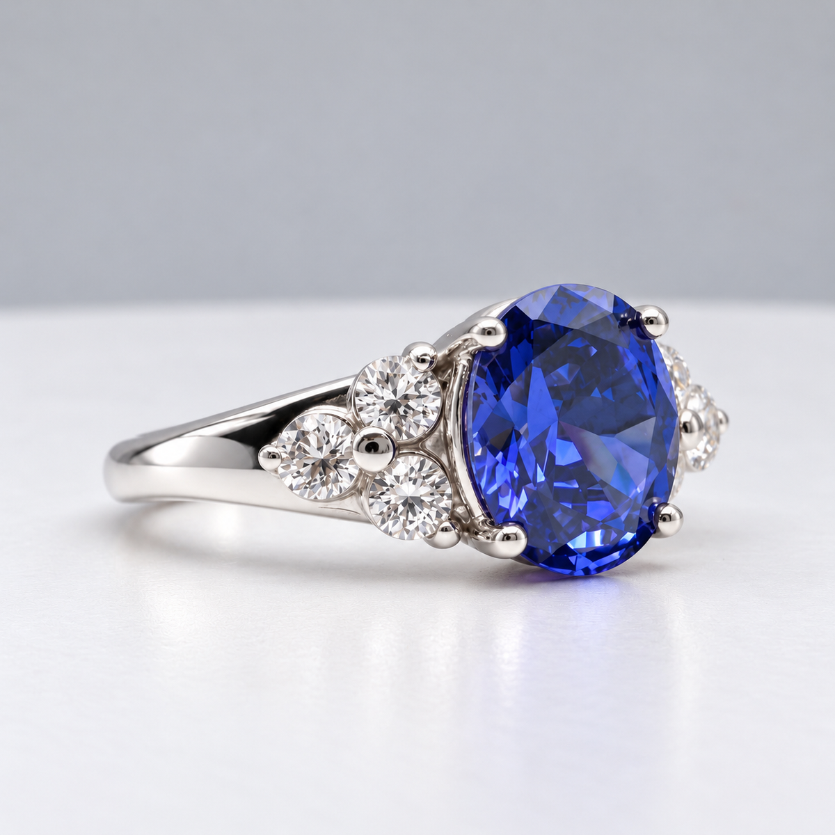 4ctw Oval Tanzanite & White Sapphire Gold Ring