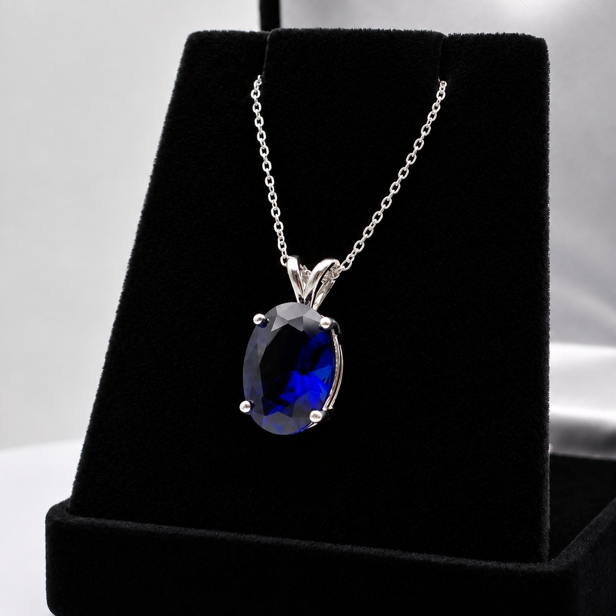 7CT Oval Cut Blue Sapphire Necklace | Solid Gold