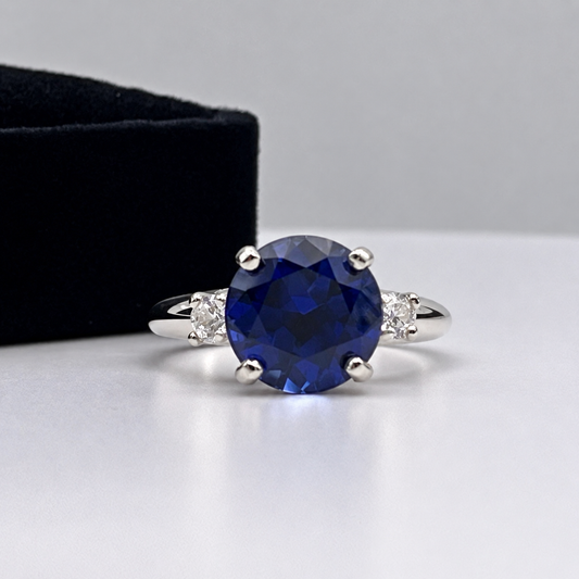4.5ct Round Blue Sapphire & White Sapphire Statement Ring