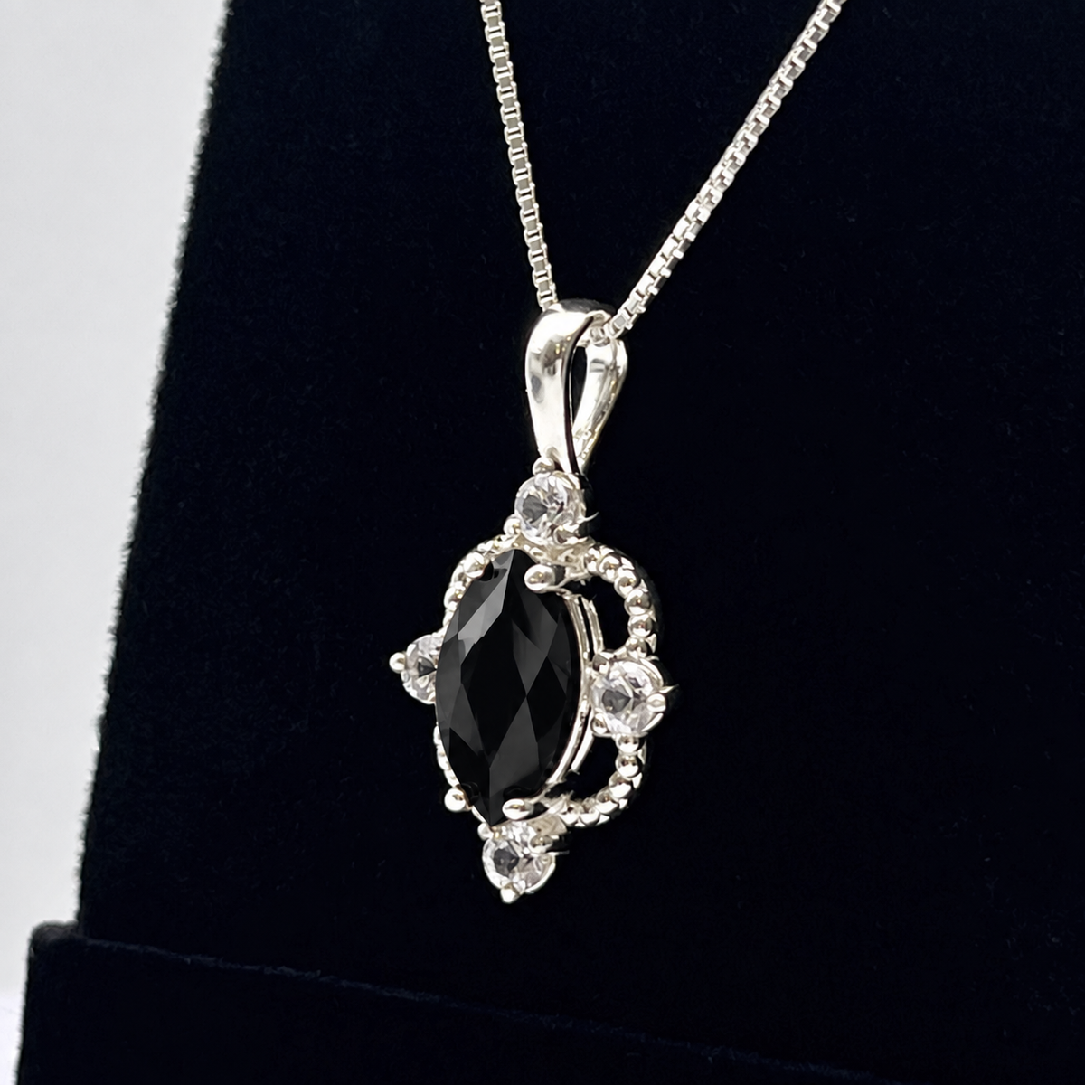 Marquise Black Onyx & White Sapphire Pendant Necklace