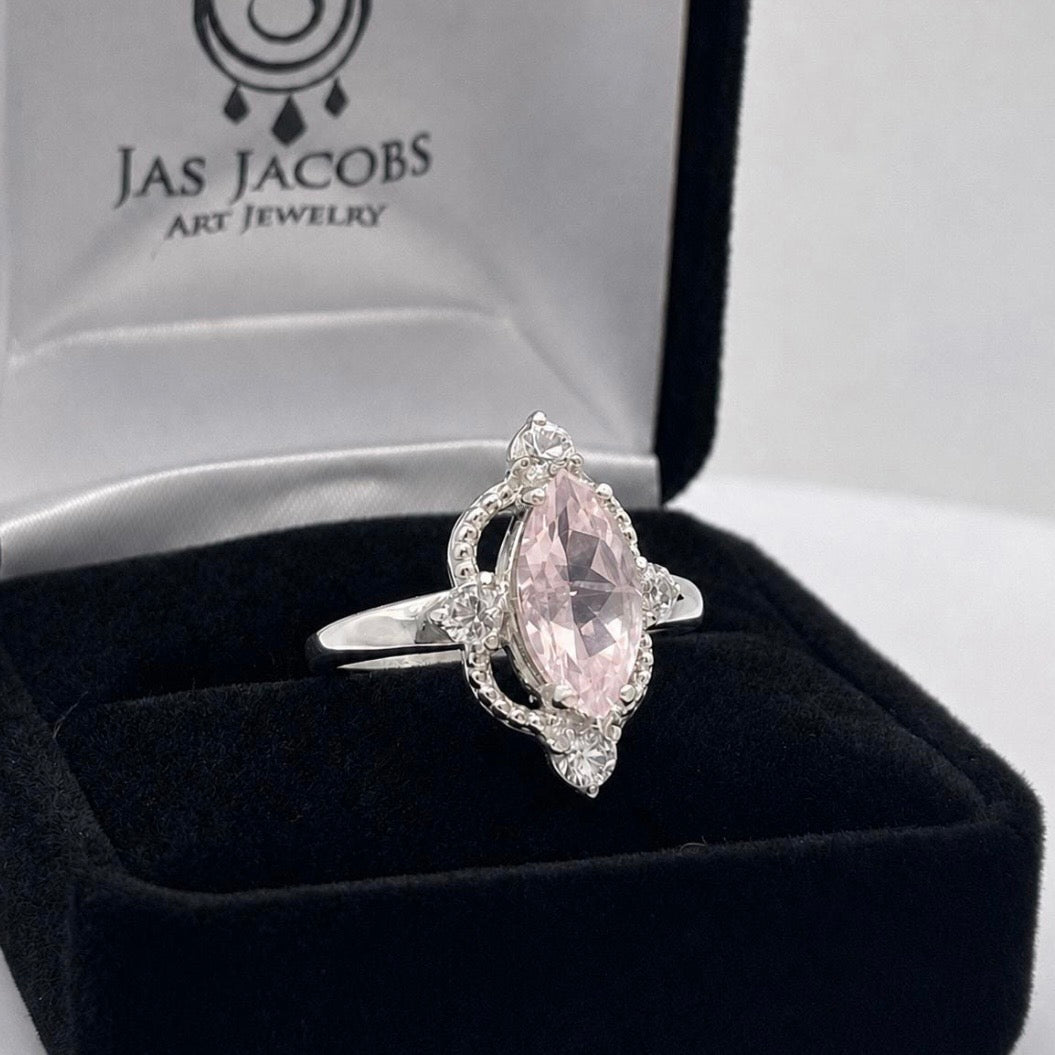 2.5ctw Marquise Rose Quartz & White Sapphire Navette Ring
