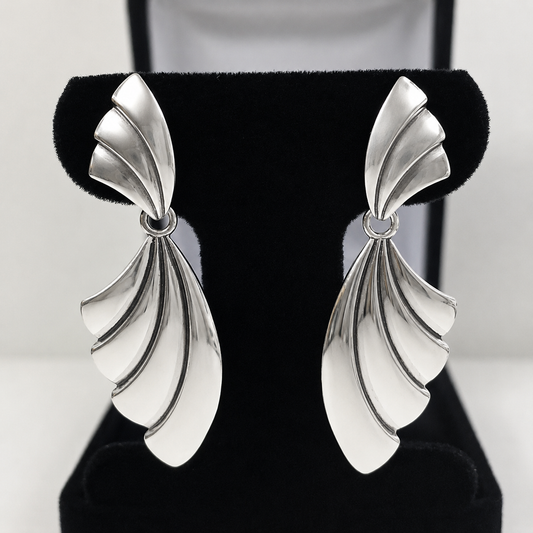 2" Vintage Style Sterling Silver Fan Earrings
