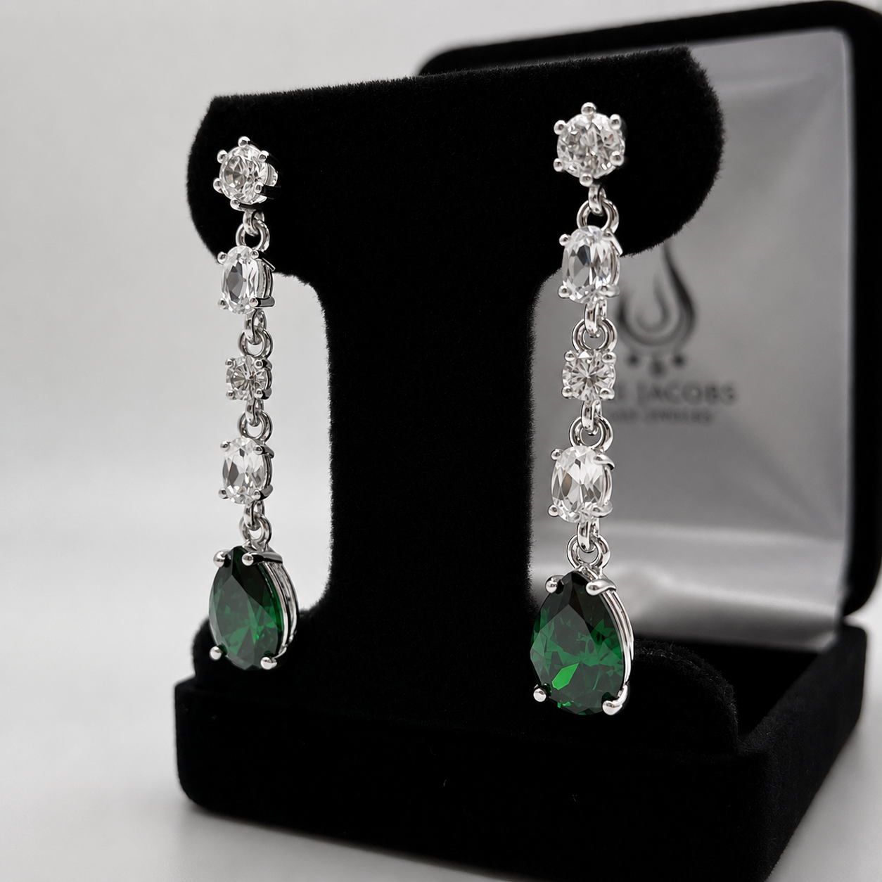 Emerald & White Sapphire Earrings | 11CTW Multi Cut Dangle Earrings | Statement Gemstone Earrings