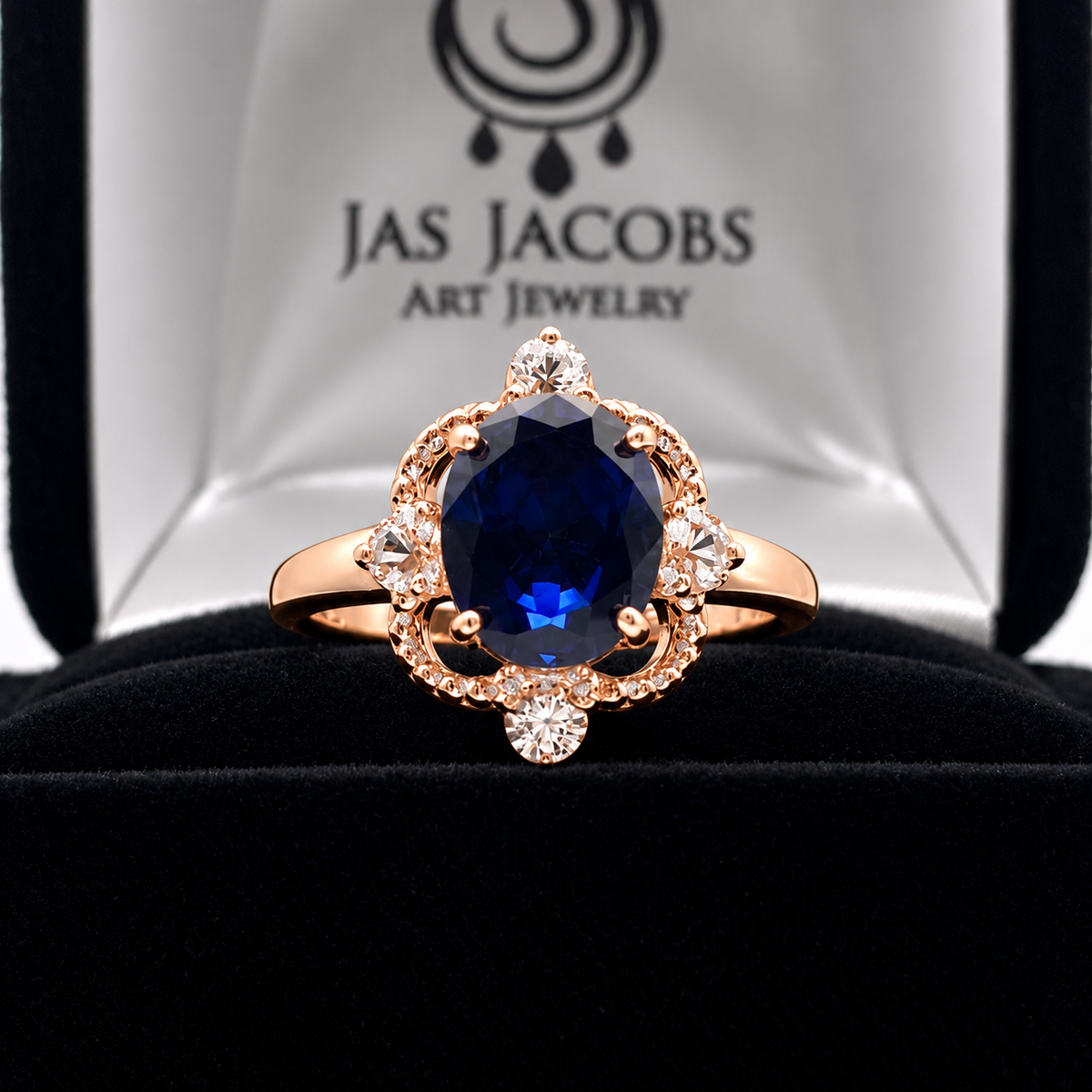 3ct Oval Blue Sapphire & Diamond Vintage-Inspired Ring