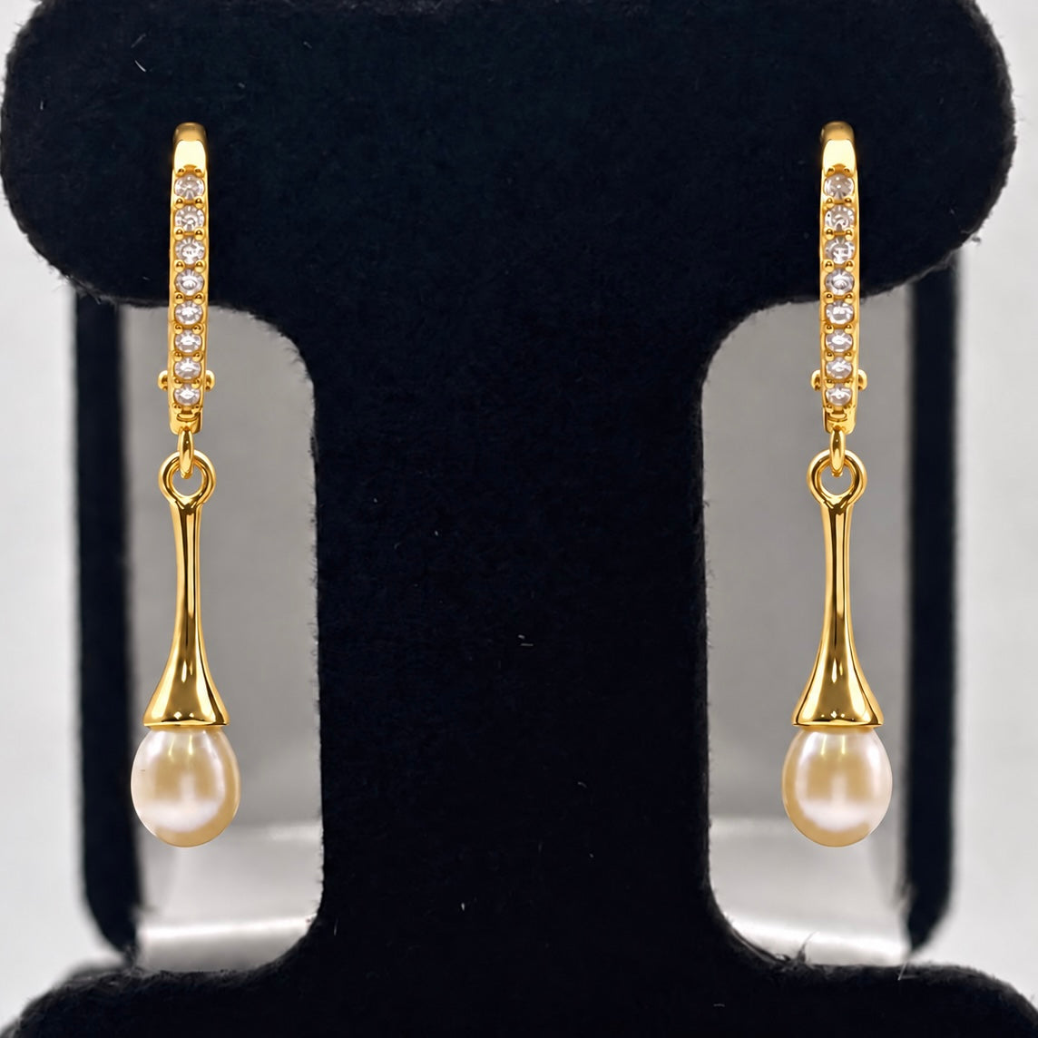 Pearl & Cubic Zirconia Fluted Dangle Earrings