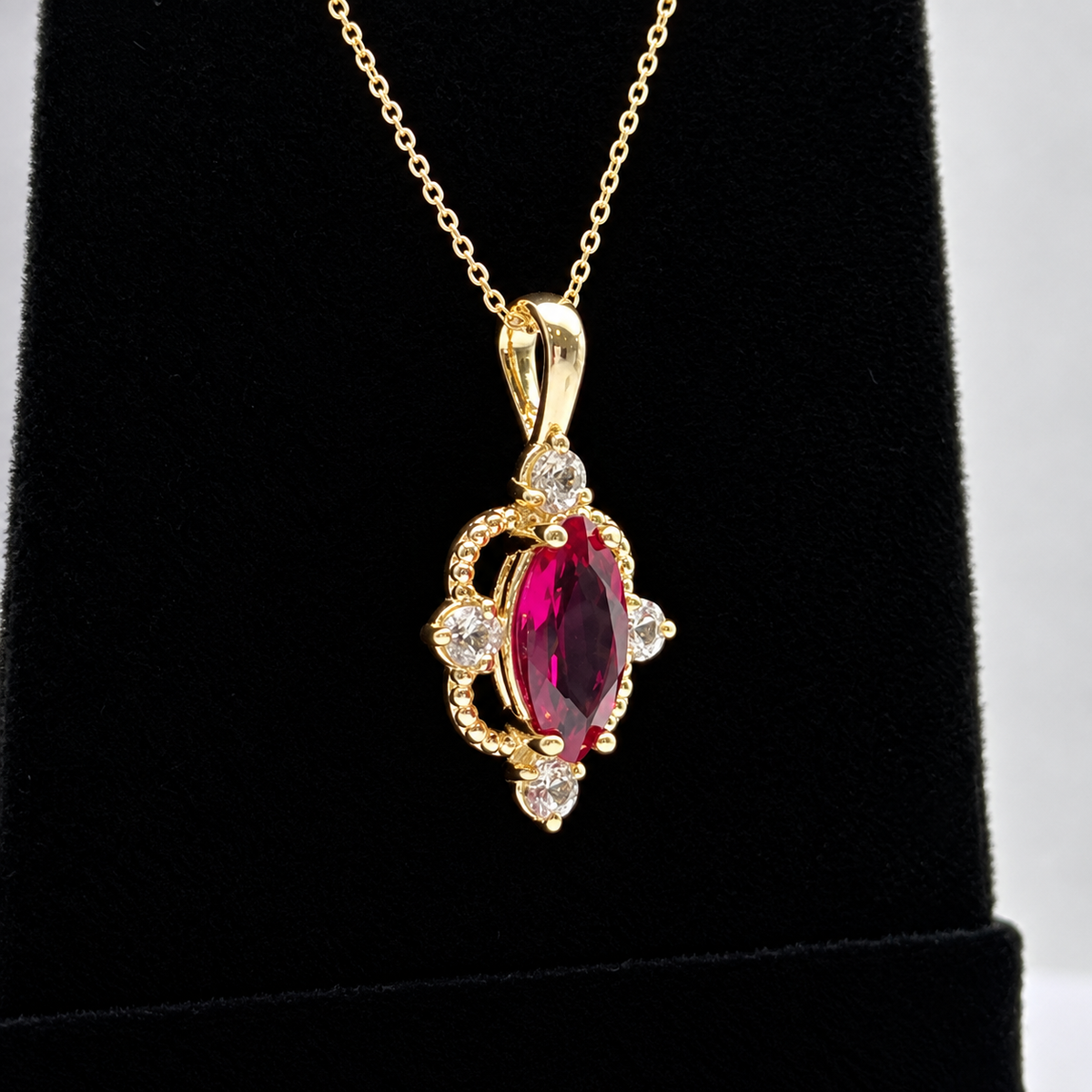 2.4ctw Marquise Ruby and Diamond Four Point Art Deco Pendant