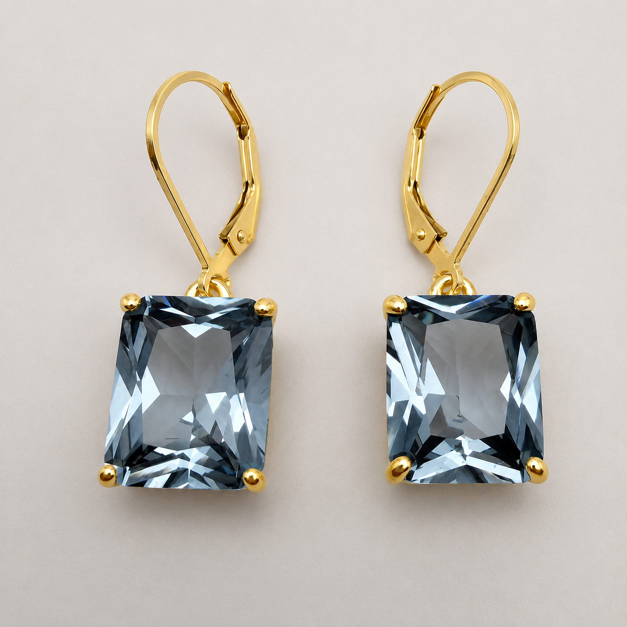 12ctw Emerald Cut Blue Spinel Earrings | Statement Dangle Earrings | Blue Gemstone Leverback Earrings