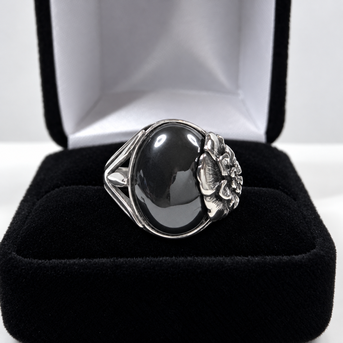 Hematite floral ring