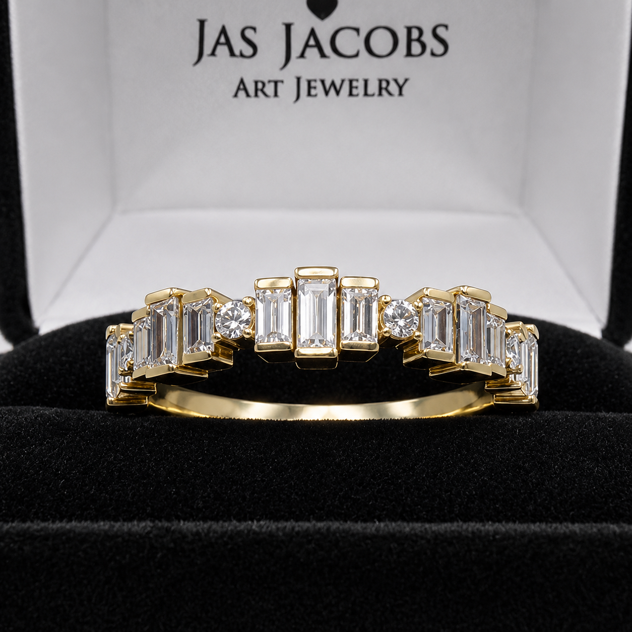 .68 CTW Lab Grown Diamond Architectural Ring in 14K Yellow Gold | Modern Geometric Diamond Band