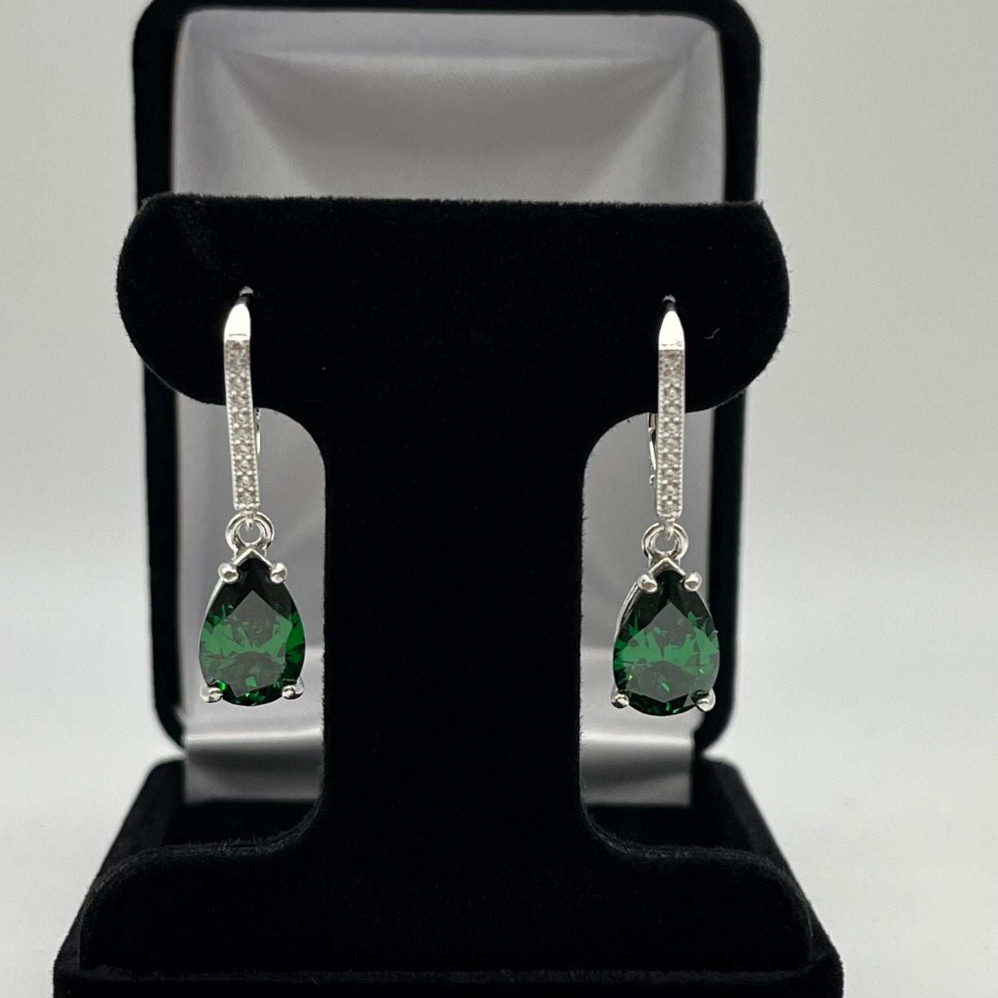 Beautiful 7ctw Pear Cut Emerald Earrings in Sterling Silver