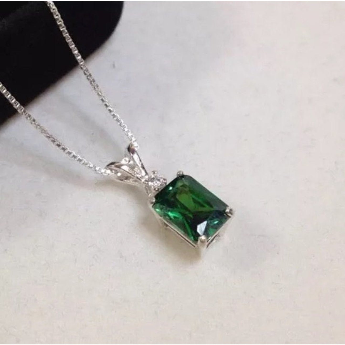 Beautiful 1.5ct Emerald & White Sapphire Sterling Silver Pendant Necklace Jewelry Gifts Trending Jewelry Green Emerald Cut Emerald Necklace