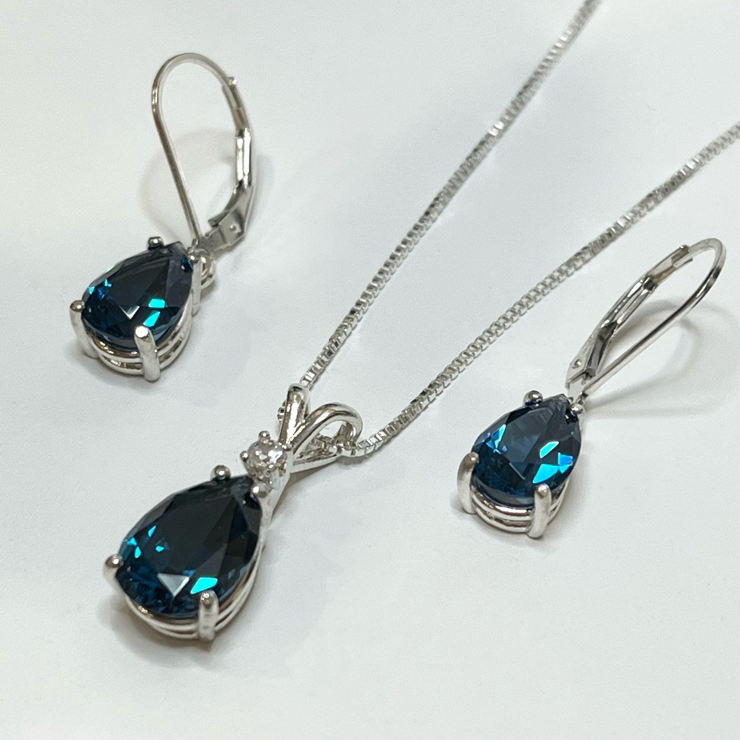 Beautiful 7ctw London Blue Spinel and White Topaz Necklace & Earrings Set Jewelry Gift Bridal