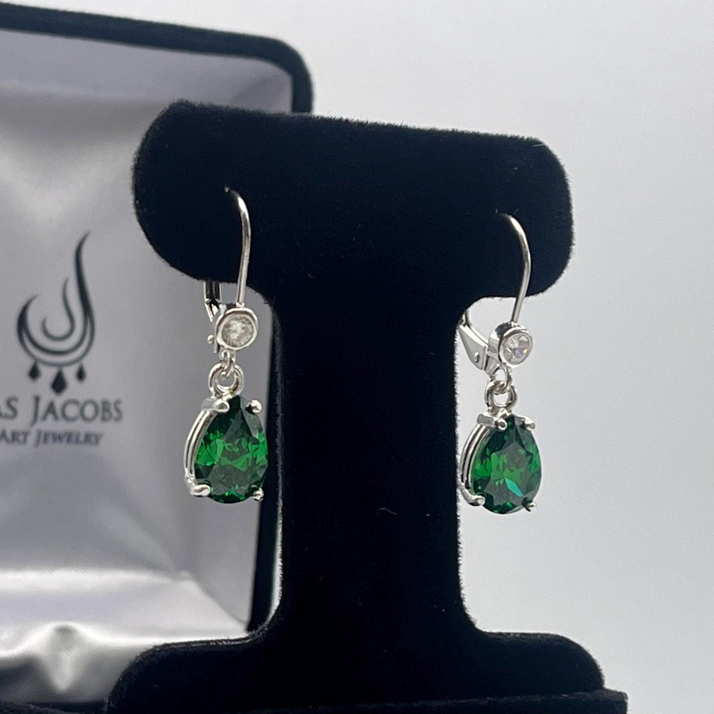 Beautiful 5ctw Pear Cut Emerald Earrings White Sapphire accents Sterling Silver